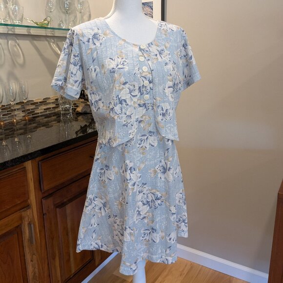 Vintage Sleeveless Baby Sky Blue Dress with Matching Short Sleeve Bolero Jacket - Picture 1 of 8